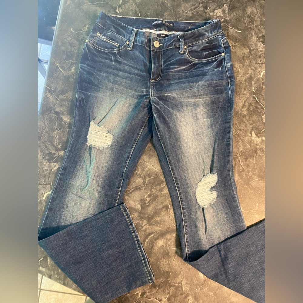 Amethyst Jeans Distressed Flare 9/10
